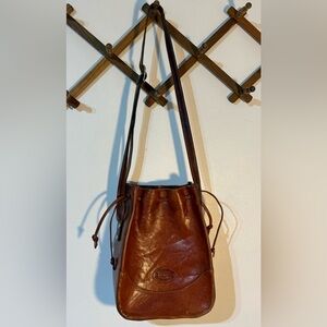 Vntg Oroton tan Leather Drawstring luxury cowhide bucket Australian adjustable
